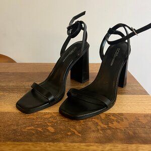 BCBGeneration Black Ankle Strap Block Heel, Size 7.5